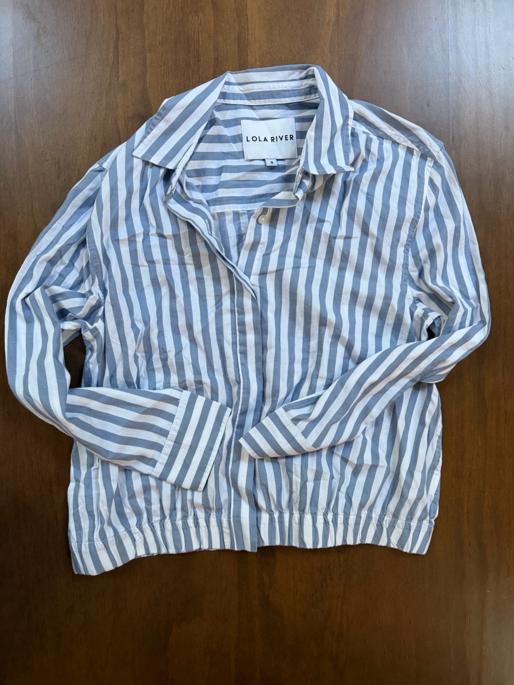 Women’s Blue and White Striped Button-Up Shirt